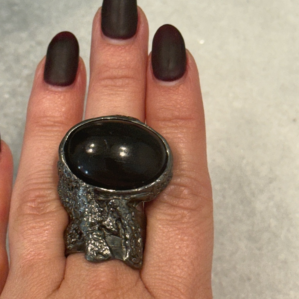 Yves Saint Laurent Black Stone Silver Ring